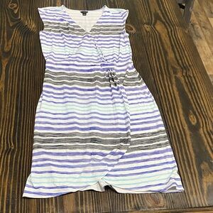 Ann Taylor Multicolor Striped Faux-Wrap MIDI Dress